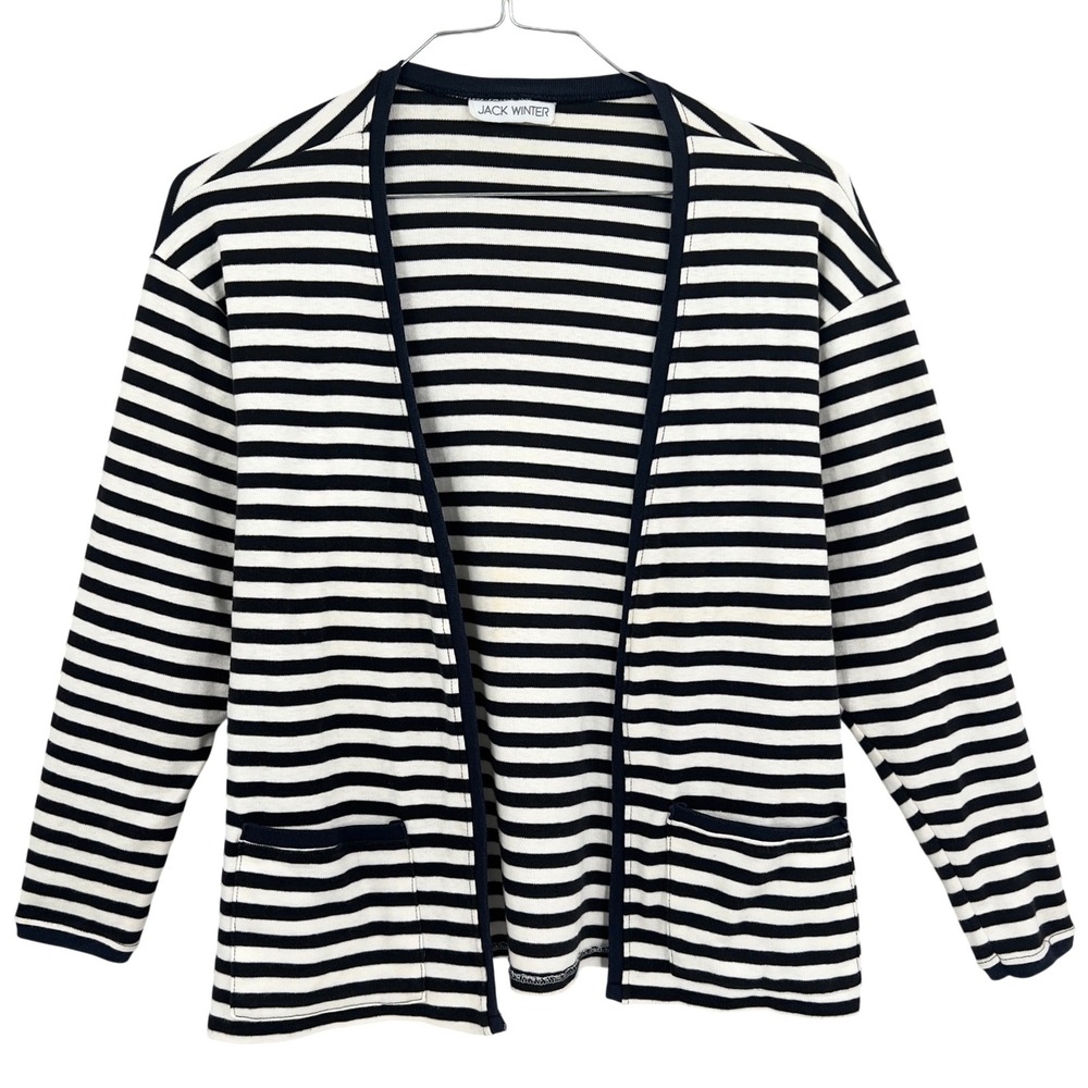 Jack Winter Womens Cardigan Navy White Breton Striped French Girl Knit L/XL‎